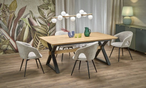 MASA DINING EXTENSIBILA STIL HENRY, 180-300 CM, NATURAL/NEGRU, DIN MDF FURNIRUIT SI METAL, STIL MODERN