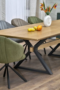 MASA DINING EXTENSIBILA STIL HENRY, 180-300 CM, NATURAL/NEGRU, DIN MDF FURNIRUIT SI METAL, STIL MODERN - Img 3