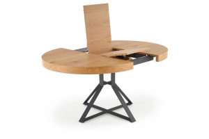 MASA DINING EXTENSIBILA STIL MERCY, STEJAR AURIU/NEGRU, 120/160 CM, BLAT DIN MDF SI PICIOARE DIN METAL, STIL MODERN - Img 6