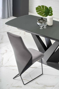 MASA DINING EXTENSIBILA STIL PATRIZIO, GRI INCHIS/NEGRU, 160/200 CM, BLAT DIN STICLA, MDF SI PICIOARE DIN METAL, STIL MODERN - Img 3