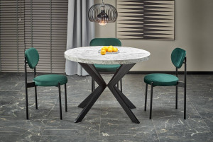 MASA DINING EXTENSIBILA STIL PERONI, CU EFECT DE MARMURA ALBA/NEGRU, 100/250 CM, DIN MDF SI METAL, STIL MODERN - Img 2