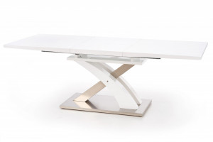 MASA DINING EXTENSIBILA STIL SANDOR, ALB/CROM, 160/220 CM, BLAT DIN MDF SI PICIOARE DIN METAL, STIL MODERN - Img 6