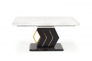 MASA DINING EXTENSIBILA STIL VINCENZO, ALB CU EFECT DE MARMURA/NEGRU/AURIU, 160/200 CM, DIN MDF LACUIT SI METAL, STIL MODERN - Img 7