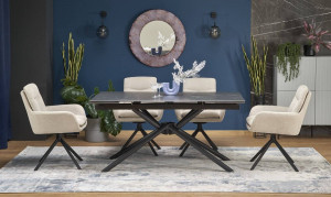 MASA DINING EXTENSIBILA STIL VITORINO, 160 CM, EFECT DE MARMURA NEAGRA/NEGRU, DIN MARMURA SI METAL, STIL MODERN - Img 2