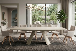 MASA DINING EXTENSIBILA VOGUE 160-240CM, REALIZATA DIN CADRUL METALIC SI BLAT CERAMIC, CULOARE BEJ/SAMPANIE, INVICTA INTERIOR - Img 8