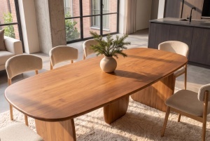 MASA DINING NOA, OVALA 240CM, REALIZATA DIN LEMN DE SALCAM, CULOARE MARO - Img 5