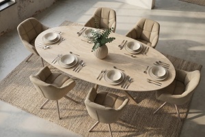 MASA DINING OVALA, TRAVERTIN 220CM, REALIZATA DIN CERAMICA SI METAL, CULOARE GRI SAMPANIE, INVICTA INTERIOR - Img 7