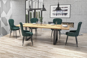 MASA DINING RADUS, STEJAR/NEGRU, 140 CM, BLAT DIN LEMN MASIV SI PICIOARE DIN METAL, STIL VINTAGE - Img 1
