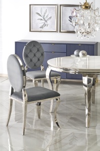 MASA DINING REGINALD, 120 CM, EFECT DE MARMURA ALBA/CROM, BLAT DIN MARMURA SI PICIOARE DIN METAL, STIL MODERN - Img 5