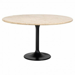 MASA DINING ROTUNDA HAMPTON, 140 CM, CREM/NEGRU, DIN TRAVERTIN SI METAL, RICHMOND INTERIORS