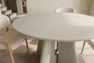 MASA DINING ROTUNDA ORGANIKO 120CM, REALIZATA DIN MATERIAL LEMNOS, MDF, CULOARE BEJ/GRI, INVICTA INTERIOR - Img 2