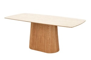 MASA DINING UNIQUE 200CM, REALIZATA DIN FURNIR DE STEJAR, BLAT CERAMIC CULOARE BEJ/NATUR, INVICTA INTERIOR