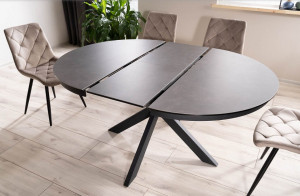 MASA EXTENSIBILA, 120/160 CM, GRI INCHIS/NEGRU MAT, DIN STICLA SECURIZATA, CERAMICA SI METAL, STIL MODERN - Img 3
