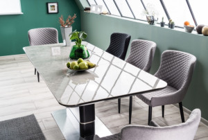 MASA EXTENSIBILA, 160/210 CM, EFECT DE MARMURA GRI/NEGRU MAT, DIN CERAMICA, MDF SI METAL, STIL MODERN - Img 4