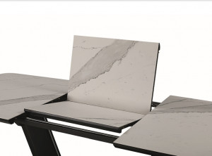 MASA EXTENSIBILA, 160/220 CM, EFECT DE MARMURA ALBA/NEGRU MAT/CROM, DIN CERAMICA, MDF SI METAL, STIL MODERN - Img 8