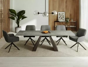 MASA EXTENSIBILA, CERAMIC ANTRACIT, EFECT DE PIATRA GRI/NEGRU MAT, 160/240 CM, DIN STICLA SECURIZATA, CERAMICA SI METAL, STIL MODERN