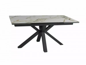 MASA EXTENSIBILA COLUMBUS, EFECT DE MARMURA ALBA/NEGRU MAT, 160/240 CM, DIN STICLA SECURIZATA, CERAMICA SI METAL, STIL MODERN - Img 4