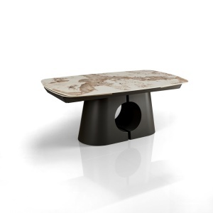 Masă extensibilă de mari dimensiuni Onice din marmură, ceramică, onix, marmură, bază metalică gri mat lucioasă, H.75 A.100 L.200/250/300 cm - Img 3