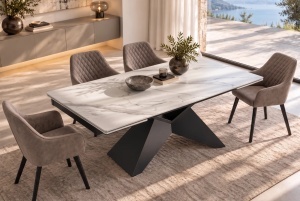 MASA EXTENSIBILA DINING DIAMOND 180/220/260CM, REALIZATA DIN METAL SI CERAMICA, CU ASPECT DE MARMURA SI CULOARE NEAGRA - Img 7