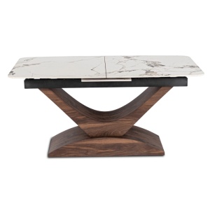 MASA EXTENSIBILA DOLCE, ARTIM MEBLE 160/200CM, BLAT DIN CERAMICA SI FURNIR, CULOARE MARMURA ALBA/NUC, STIL MODERN - Img 8