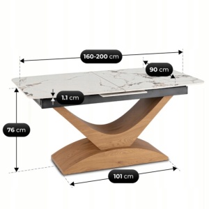 MASA EXTENSIBILA DOLCE, ARTIM MEBLE 160/200CM, BLAT DIN CERAMICA SI FURNIR, CULOARE MARMURA ALBA/STEJAR, STIL MODERN - Img 10