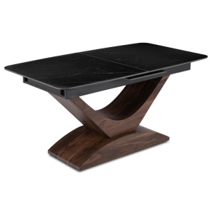 MASA EXTENSIBILA DOLCE, ARTIM MEBLE 160/200CM, BLAT DIN CERAMICA SI FURNIR, CULOARE MARMURA NEAGRA/NUC, STIL MODERN - Img 9
