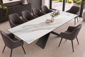 MASA EXTENSIBILA EUPHORIA 180-260CM, REALIZATA DIN METAL SI BLAT STICLA SI CERAMICA, DE CULOARE MARMURA - Img 5