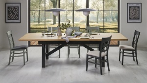 MASA EXTENSIBILA FIESTA, 200/280 CM, STEJAR/NEGRU, DIN MDF, LEMN MASIV DE STEJAR SI LEMN MASIV DE FAG, STIL MODERN