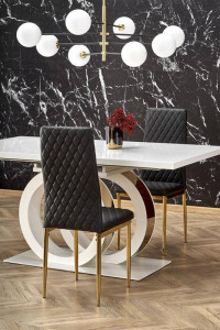 MASA EXTENSIBILA GALARDO, ALB/AURIU, 160/200 CM, DIN MDF LACUIT SI METAL, STIL MODERN - Img 6