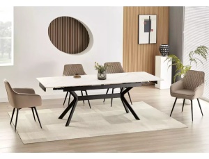 MASA EXTENSIBILA IMPERIA, 160/220 CM, ALB MAT/NEGRU MAT, DIN CERAMICA SI METAL, STIL MODERN - Img 3