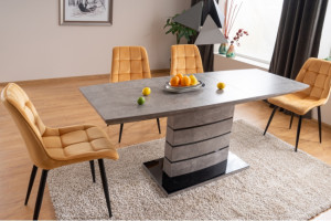 MASA EXTENSIBILA LEONARDO, 140/180 CM, EFECT DE BETON GRI/NEGRU, DIN MDF SI STICLA SECURIZATA, STIL MODERN - Img 2