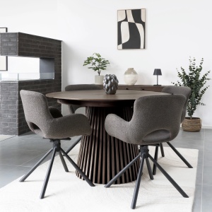 MASA EXTENSIBILA ROTUNDA OSAKA ø120x120-160-200x75cm, REALIZATA DIN MDF, FURNIR, CULOARE MARO, HOUSE NORDIC - Img 7