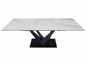 MASA EXTENSIBILA SORENTO, 160/220 CM, EFECT DE MARMURA ALBA/NEGRU MAT, DIN STICLA SECURIZATA, CERAMICA SI METAL, STIL MODERN - Img 8