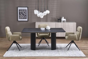 MASA EXTENSIBILA STIL BOLERO, 160/250 CM, NEGRU/NEGRU, DIN MDF, FURNIR NATURAL SI METAL, STIL MODERN
