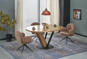 MASA EXTENSIBILA STIL FANIS, 120/160 CM, STEJAR/NEGRU, DIN MDF, FURNIR SI METAL, STIL MODERN - Img 2