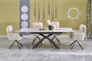 MASA EXTENSIBILA STIL LUCIANO, 180/230 CM, EFECT DE MARMURA ALBA/NEGRU, DIN CERAMICA SI METAL, STIL MODERN
