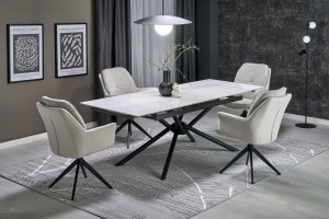 MASA EXTENSIBILA STIL VITORINO, 160/220 CM, EFECT DE MARMURA ALBA/NEGRU, DIN MARMURA SI METAL, STIL MODERN