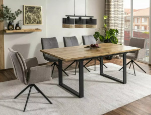 MASA EXTENSIBILA UMBERTO II, 160/240 CM, STEJAR ARTISAN/NEGRU, BLAT DIN MDF SI PICIOARE DIN METAL, STIL MODERN