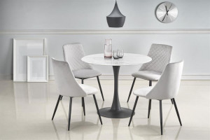 MASA LIVING AMBROSIO, CU EFECT DE MARMURA ALB/NEGRU, 90 CM, BLAT DIN STICLA SI PICIOR DIN METAL, STIL MODERN - Img 3
