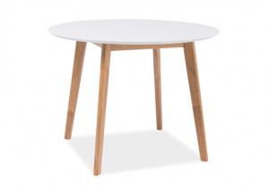 MASA LIVING/DINING MOSSO II, 100 CM, ALB/STEJAR, BLAT DIN MDF SI PICIOARE DIN LEMN, STIL MODERN - Img 2