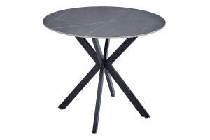 MASA LIVING/DINING TALIA, 90 CM, EFECT DE MARMURA GRI MAT/NEGRU, BLAT DIN CERAMICA SI PICIOARE DIN METAL, STIL MODERN