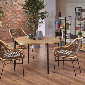 MASA LIVING STIL MORGAN, STEJAR AURIU/NEGRU, 120 CM, BLAT DIN MDF SI PICIOARE DIN METAL, STIL VINTAGE