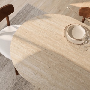 MASA OVALA 180CM, ARTIM MEBLE, REALIZATA DIN MDF, CULOARE TRAVERTIN/NUC, STIL MODERN - Img 4