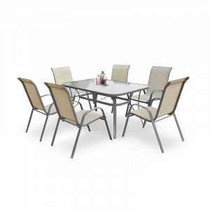 MASA PENTRU GRADINA/TERASA/HORECA, MOSLER, GRI/TRANSPARENT, DIN METAL SI BLAT DE STICLA