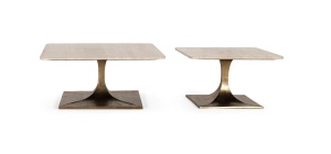 MASUTA CAFEA EMERA 90CM, REALIZATA DIN METAL SI TRAVERTIN, CULOARE NATUR/BRONZ, GINER Y COLOMER