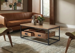 MASUTA CAFEA SIGLO 120CM, REALIZATA DIN LEMN DE MANGO SI METAL, CULOARE NATUR/NEGRU, GINER Y COLOMER