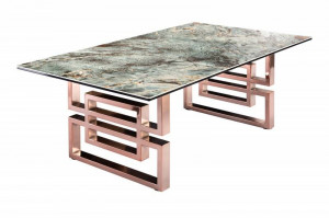 MASUTA DE CAFEA, ATLANTIS, DIN STICLA SI METAL 100CM, ASPECT MARMURA TURCOAZ COD 41750 - Img 5