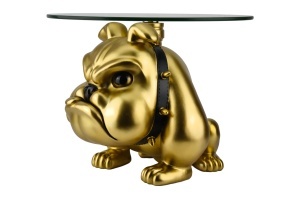 MASUTA DE CAFEA, BULLDOG 55CM, REALIZAT DIN POLIRASINA SI STICLA, CULOARE AURIE, ARTIM GROUP SELECTION - Img 5