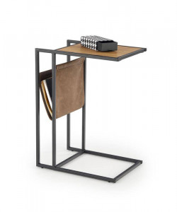MASUTA DE CAFEA COMPACT, STEJAR/NEGRU, DIN PIELE ECOLOGICA, MDF FURNIRUIT SI METAL, STIL MODERN, HALMAR