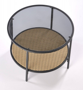 MASUTA DE CAFEA DAKOTA, FUMURIU/STEJAR/NEGRU, DIN STICLA, RATAN SI METAL, STIL MODERN - Img 3